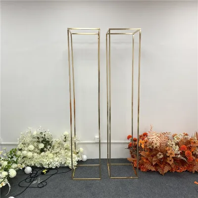 Wholesale Gold Rectangle Tall Metal Flower Stand Geometric Road Lead for Wedding Props and Decorations