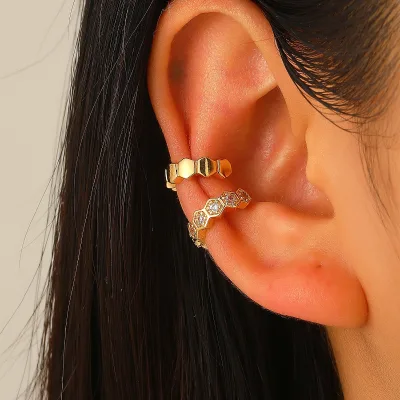 Hexagon CZ Ear Cuff Set No Piercing Silver Plated Ear Clip Fashion Geometric Cartilage Earring for Women