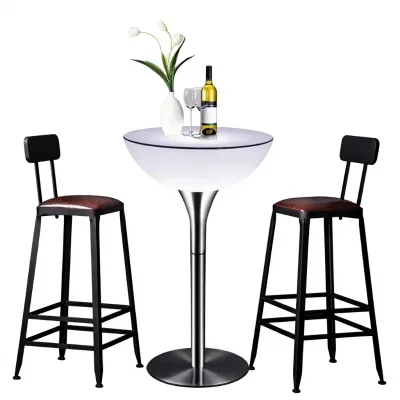 Rechargeable LED Light up Cocktail Table Remote Slish Bar Table Events Steel Base 8 Sizes (60/96cm) Parties Nightclubs