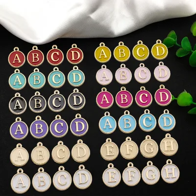 Diy Jewelry Accessories Double-Sided Oil Drop Bracelet Earrings Small Pendant Wholesale Oil Drop 26 English Letter Alloy Pendant
