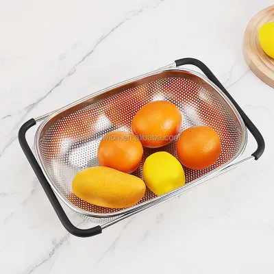 Over the Sink Colander Expandable Strainers and Colanders Sink Strainer Basket with Rubber Grip for Veggie Fruits Pasta