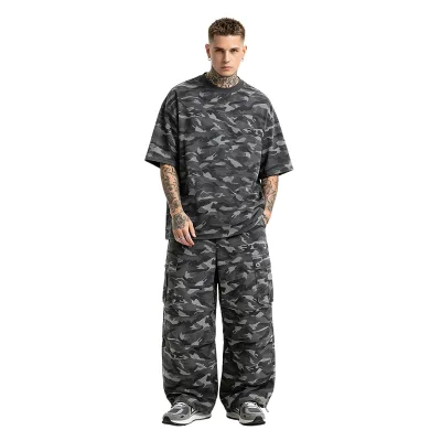 Punk Style Camouflage Cargo Pants Vintage Loose Y2K Hiking Running Men's Pants Women Casual Track