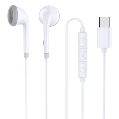 USB-C Wired Headphones Semi-In-Ear 14mm Hybrid Driver IPX-4 Waterproof HiFi Stereo Earbuds Microphone Volume Control OEM