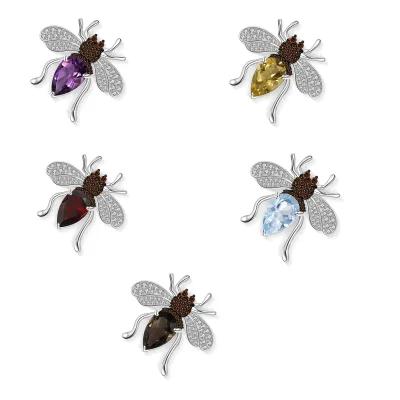 Abiding 3.04Ct Natural Citrine Gemstone Animal Brooches Fine Jewelry 925 Sterling Sliver Bee Brooches for Women