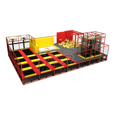 Custom Yellow Kid Tranpoline Jumping Outdoor Trampoline With Basketball Climbing Wall