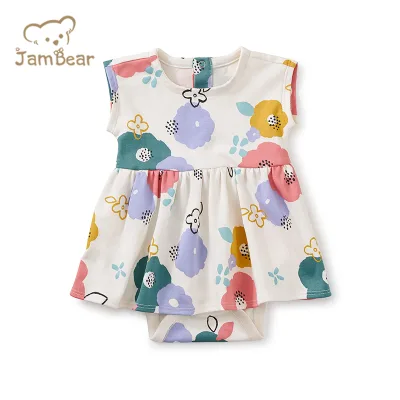 Sustainable Baby Bodysuit Printed Organic Cotton Toddler Girl Dresses Sleeveless Eco Friendly Baby Onesie Dress Baby Clothing