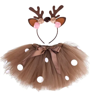 Girls Children Animal Cosplay TV & Movie Reindeer Christmas Polyester Tutu Skirt Jungle Safari Birthday Party Dress