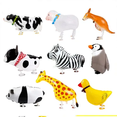 Walking Pet Balloons Christmas Santa Walking Unicorn Balon Dinosaur Dog Cat Duck Chicken Elephant Animals Foil Helium Balloon