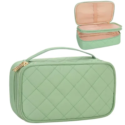 Daily Life Nylon Pouch Makeup Makeup Bag With Handle Double Layer Waterproof Quilted Makeup Brush Bag
