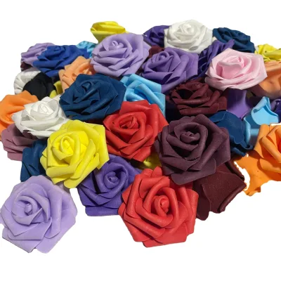 Hot Selling 7cm PE Rose Flower Foam Handmade Artificial Floral Design Wedding Christmas Cake Topper Decorations with Cheap Stem