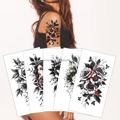 Custom Realistic Dragon Skull Flower Tattoo Sticker Non-Toxic Safe Sexy Design Tattoo Sticker Temporary Tattoo Sticker