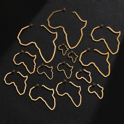 Custom 14K Stainless Steel Hoop Exaggerate fashion ohrringe Big Stud Earrings Large african Map Earrings For Women 2021Jewelry