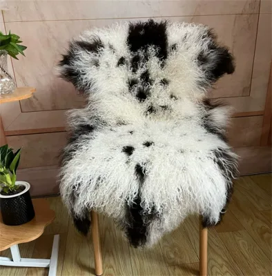 Black Sheepskin Rug Luxury Thick Long Curly Mongolian Sheep Fur Rug Sheepskin Pelt Eco-Tan Sheepskin Carpet for Bedroom Home