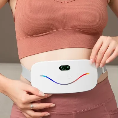 Custom logo Low Noise Body Hot Compress Waist Massage Belt 4 Speed Vibration Belly Relief Pain Warm Abdomen Capsules