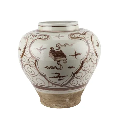 RZSX21 Antique Brown Open Window Piano Chess Book Painting Design Porcelain Flower Pot Decorative Vase