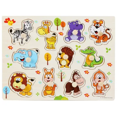 Factory Custom 3D Wooden Puzzle Animal Shape Educational Toys Kindergarten Pegged Puzzles for Kids