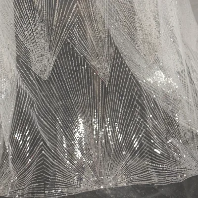 Wholesale Modern High Quality Eco-Friendly 100% Cotton Sequin Lace Fabric Wedding Dress Transparent Mesh Gauze 150cm+ Width