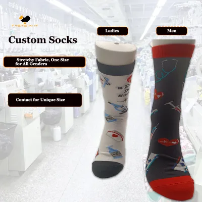 Custom Stretchy Fabric Nursery Themed Socks One Size for All Genders Breathable Cotton Crew Socks for Promotional Gift