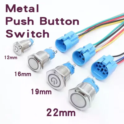 12mm/16mm/19mm/22mm Metal Push Button Switch Flat Head 1NO1NC IP66 4A LED Light Red Orange Blue Green White 3V-12V-24V-110V