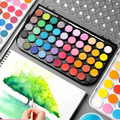 Large Capacity 48 Color Solid Watercolor Palette Storage Box Non-Toxic Watercolor Paint Set for Art Studio Wholesale Supply