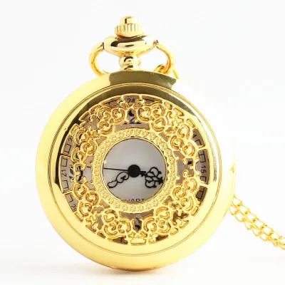 Exquisite White Dial Pendant Black and Silver Hollow Quartz Pocket Watch Roman Numerals Gift Watch for Female Male and Kid