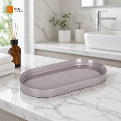 BSCI Factory Sustainable Eco-Friendly Serving Tray Nightstand Organizer Elegant Beige Gray White Black Amenity Polyresin Makeup