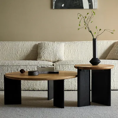 Modern Luxury Small Unit Living Room Wabi-sabi Creative Solid Wood Round Coffee Table Combination