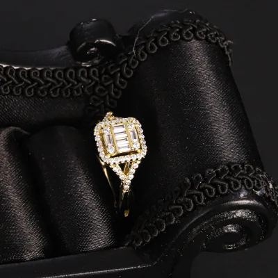 CM New Design Customized Ring High Quality baguette Shape Classic Style Zircon Cutting 14k Gold Plated Woman Engagement Ring