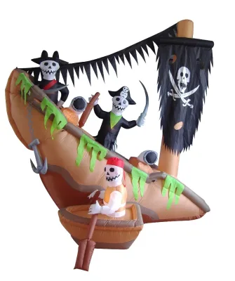 240cm 8ft Inflatable Skeleton in Pirate Ship for Halloween Decoration Giant Ship Inflatable Pirate Ship Outdoor Halloween