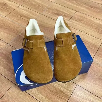 Autumn Winter Warm Retro High Top Shoes Unisex Mink Suede Leather Soft Foot Bed Couple Cork Shearling Platform Flat Clog Indoor