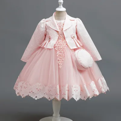 Girls Three Piece Cotton Blend Dress Set Formal Gown Children Birthday Party Ceremony Baby Performance Princess Dress Sets