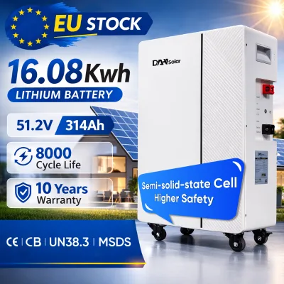 DAH Solar Safety First 16kWh ESS with Built-in Fire Suppression 51.2V 314Ah LiFePO4 Lithium Solar Battery