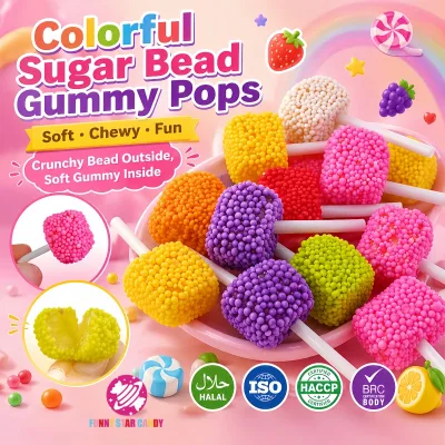 Wholesale Custom Bulk Mini Pearl Sugar Gummies Lollipop Colorful Fruit Flavored Sweet Cluster Soft Gummy Candy
