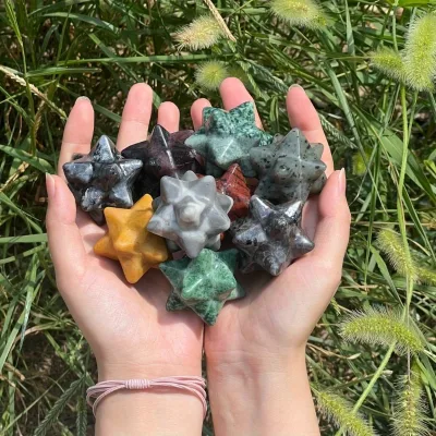 Wholesale Natural Crystal Semi Precious Stone Merkaba Star Hand Carved Gemstone Healing Chakra Meditation Home Decor Gift Craft