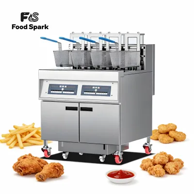 Vertical Electric Commercial Grade Stainless Steel 9KW CE Certified Deep-frying Oven Lifting Filtration Function Double-cylinder