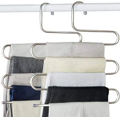 5-Tier S-Shaped Stainless Steel Trouser Hanger Rack-Multifunctional Organizer for Pants Towels & Scarves Space-Saving & Durable