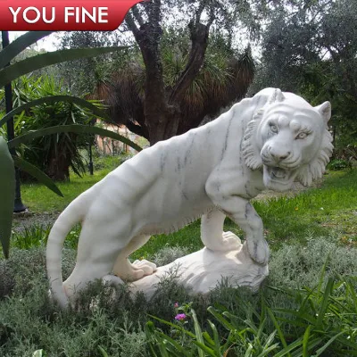 Decorative Outdoor Life Size Marble Tiger Sculpture for Sale