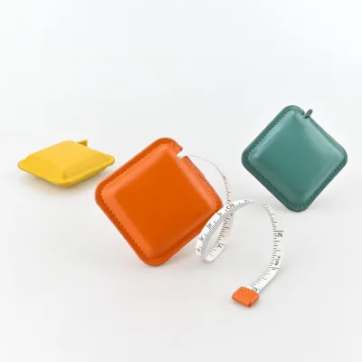 Custom logo Macaron Tape Measure Leather Cover with Orange Yellow Blue Color for Promotion