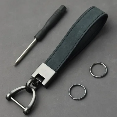 Creative Custom High Quality Compass Key Ring D Rings Screw Shackle Horseshoe Buckle Set Cowhide Car Key Leather Key Chain