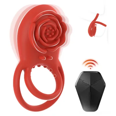 Magnetic USB Waterproof 8 Vibration Modes Rose Shaped Vibrating Cock Ring With Rose Clitoral Stimulator