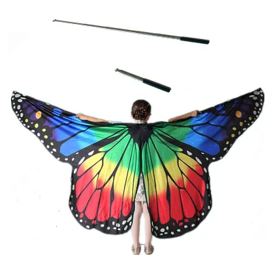 Large rainbow butterfly wings for Kids Girls and Women with Stick Set