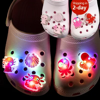 2025 Trendy Luxury Bling Pink LED Shoe Charms Soft Luminous PVC Accessories Fun Cute Light up Shoe Decorations for Shoes