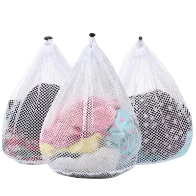 Household Custom Reusable Large Size Foldable Drawstring Mesh Laundry Wash Bags Durable for Bathroom Use