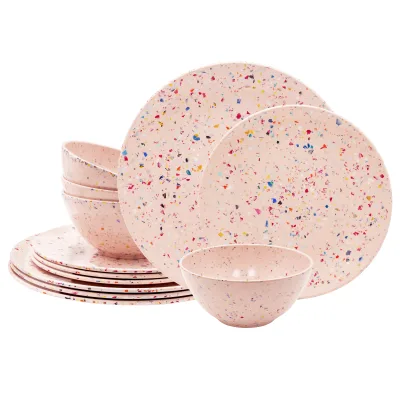 Stylish Melamine Dinnerware Stackable Dishwasher Safe for Indoor Meals Poolside Parties Children Dining and Holiday celebrations