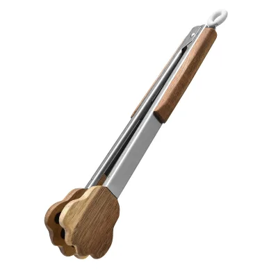 Creative Eco-Friendly Stainless Steel BBQ Grill Tongs with Acacia Wood Handle Dishwasher Safe Kitchen Bakeware