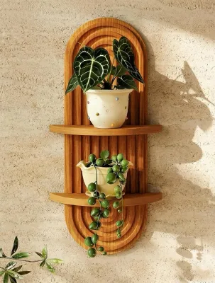2 Tier Wall Decor Plant Stand Wall Shelf Wood Wall Mounted Plant Holder
