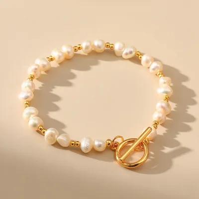 Natural Freshwater Pearl Irregular High Grade Elegant Handmade Bracelet Copper Plated 18K Real Gold OT Clasp Sweet Ornament