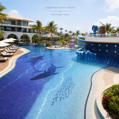 Large-Area Custom Dolphin Glass Mosaic Tile Mural Solution for Water Park Stadium Commercial Swimming Pool Project Ready