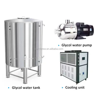 Compact Cooling System with 400L Glycol Water Tank Glycol Water Pump and 2HP Industrial Chiller for Microbrewery and Brewpub