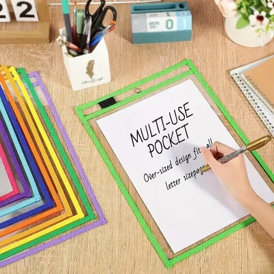 Custom Clear Plastic Reusable Writable Erasable Dry Erase Pockets File Documents Folders for Office Study Warehouse Labeling
